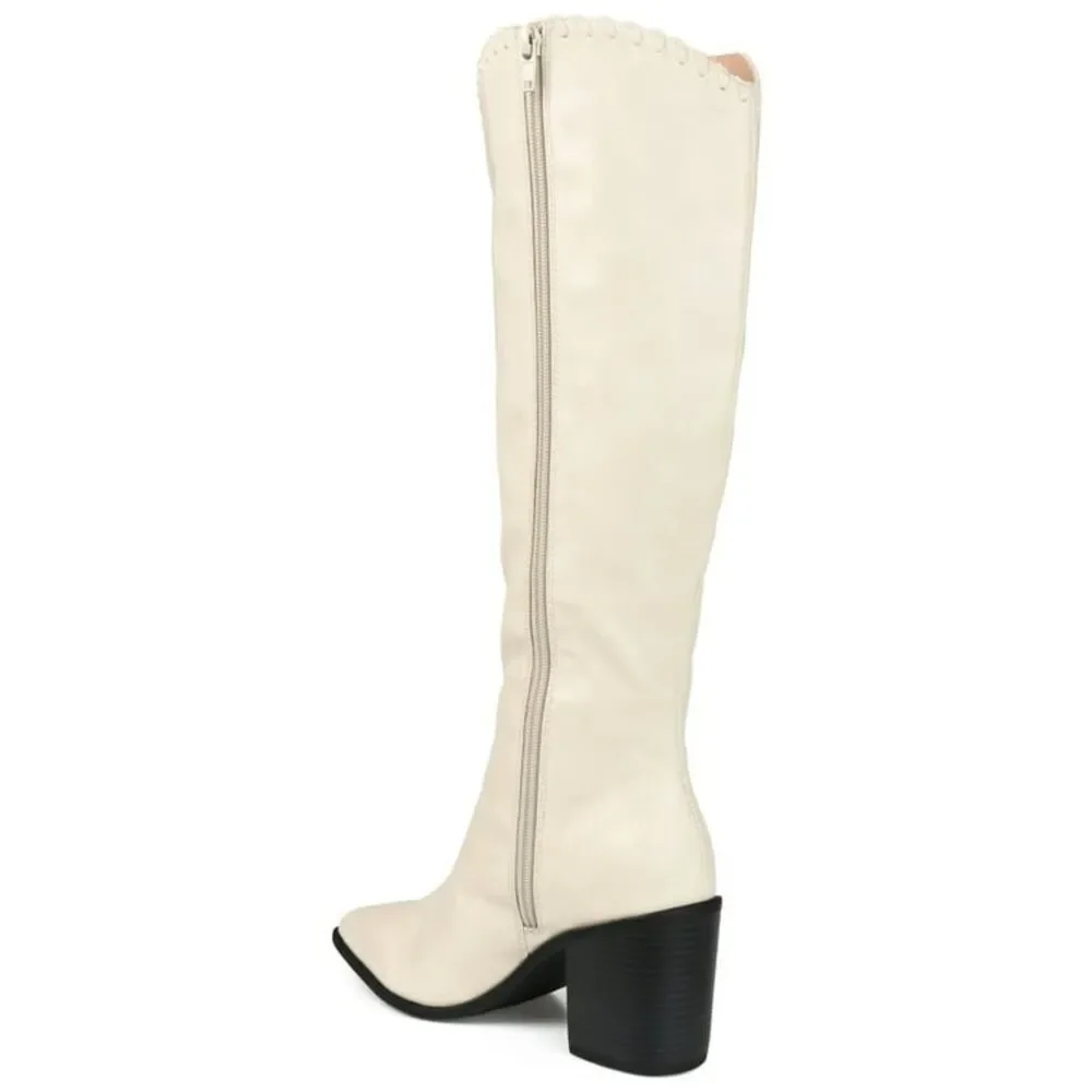 (R-4608) Journee Womens Daria Stacked Heel Knee High Boots Sz 8WC (Wide Calf)